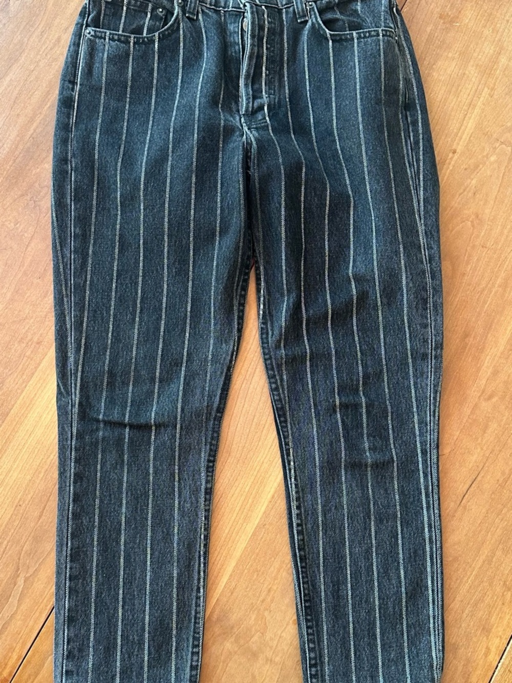 Reformation Black Pinstripe Ankle Jeans